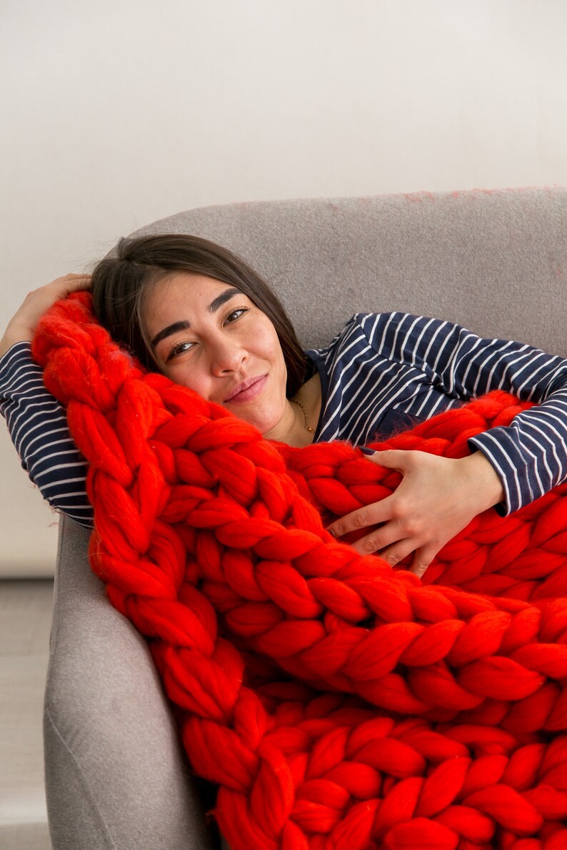 Custom Chunky blanket, Christmas Super Chunky Blanket, Wool Throw Blanket, Arm knitted Blanket, Fall Blanket, Cozy and Soft Blanket, Gift image 2