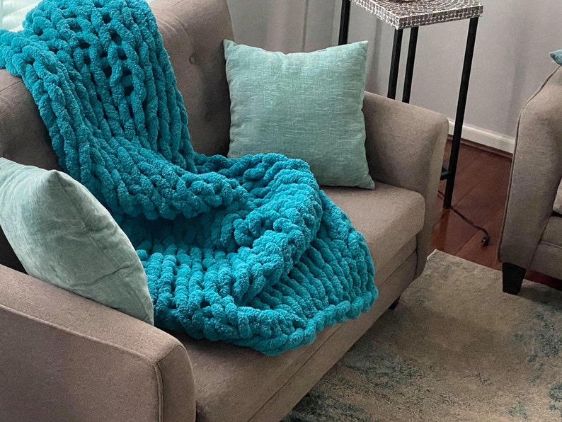 Chunky Chenille Knit Blanket, Jumbo Chenille Blanket, Chunky Knit Throw, Arm Knitted Blanket, Chenille Bedspread, Christmas Gift image 4