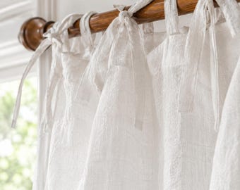 100% Stone washed linen curtains made with ties.