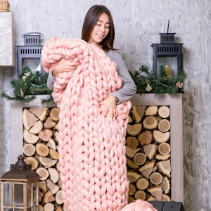 Chunky Knit Blanket, Blanket, Super Chunky Blanket, Giant knit blanket, Thick yarn blanket, Bulky Knit, Merino wool, Extreme knitting image 1