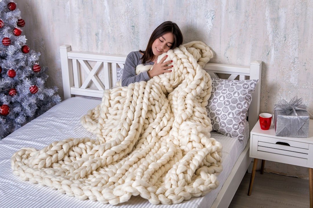 Giant Chunky Knit Blanket, Chunky Knit Blanket, Merino Wool Blanket