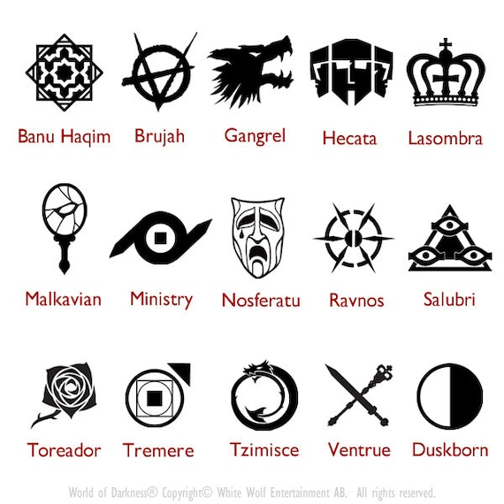 V5 Vampire: the Masquerade clan/ankh Vinyl Decals 