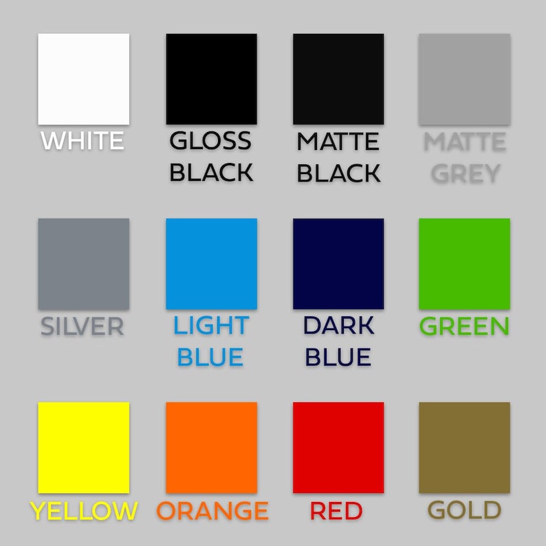 Puede incluir: Una carta de colores con 12 colores diferentes, incluyendo blanco, negro, gris, plata, azul claro, azul oscuro, verde, amarillo, naranja, rojo y dorado.