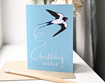 Swallow birthday card, British bird birthday card, birthday card, nature birthday card, countryside card, blank cards, mum birthday card