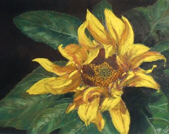 Wild Sunflower - small original pastel painting floral garden yellow art