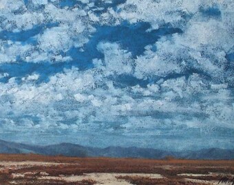 Desert High Clouds - 7x10 original pastel painting california sky flatlands sand