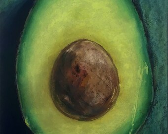 Avacado Original pastel painting standard size fruit kitchen still life