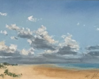 Cloud shelf - small original pastel painting california seascape ocean sand clouds standard size