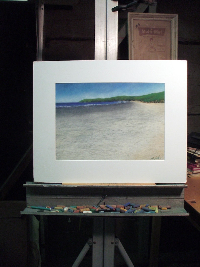 My Beach original pastel painting california seascape sand waves coastal