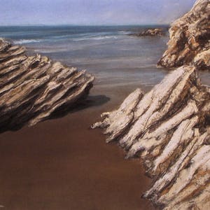 Gaviota Beach - small original pastel painting california seascape rocks central coast