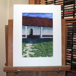 La Purisima Courtyard small original pastel painting spanish california mission tiles pathway historical image 2