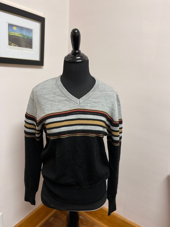 Vintage Sweater, Ladies Small, 70's era, striped v
