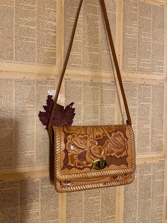 Vintage Tooled Leather Handbag from the 60's-70's