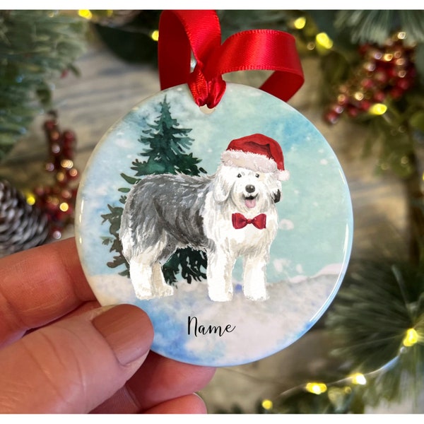 Personalised Old English Sheepdog Christmas Ornament, Dog Christmas Decoration, Dog Gift, Dog tree decoration, Personalised Dog Gift