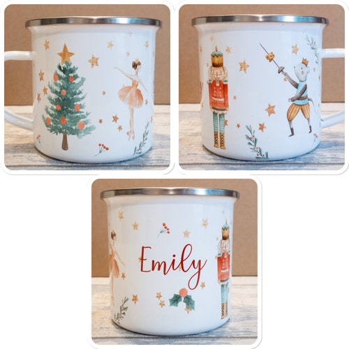 Tasse de Noël Casse-Noisette personnalisée, tasse de Noël en émail personnalisée, tasse de chocolat chaud de Noël, cadeau personnalisé, boîte de réveillon de Noël