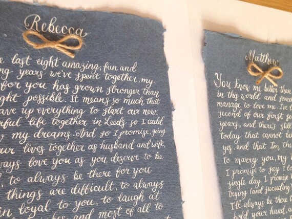 Calligraphy Wedding Vows Handwritten Wedding Vows Country Etsy
