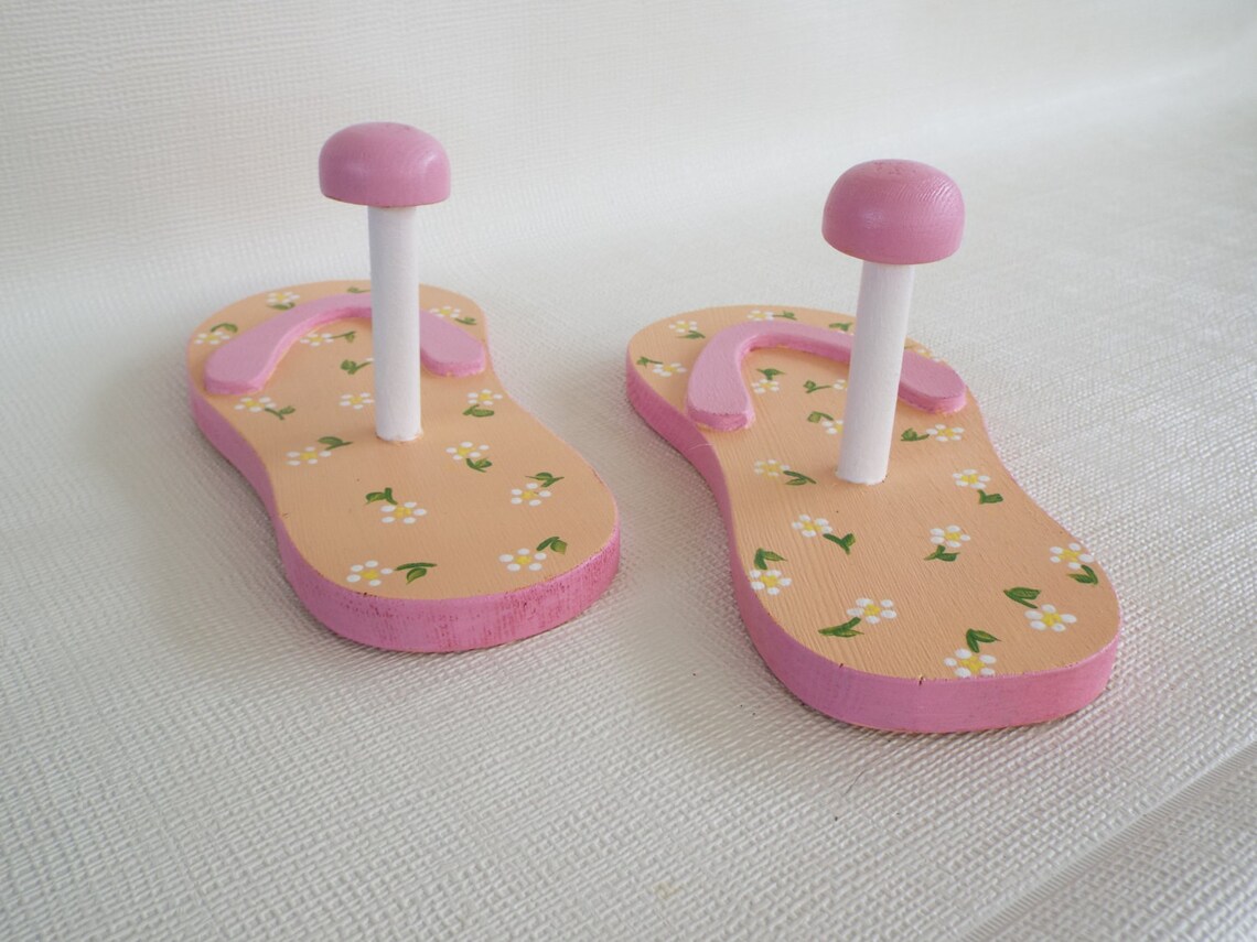 Hand Painted Wooden Flip Flops with Dowel Hangers Towel Etsy
