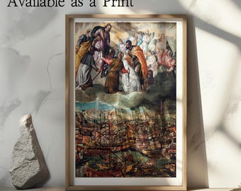Allegoria Della Battaglia Di Lepanto Print, Batalla de Lepanto, Regalo católico tradicional para la iglesia doméstica, Regalos de decoración de la pared del hogar para mamás