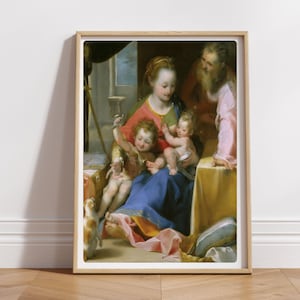 La Madonna del Gatto Poster, Blessed Virgin Mary Wall Art, Renaissance Oil Painting, Catholic Mom Gifts Madonna and Child  Mannerist style