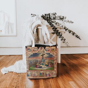 Leben der Jungfrau Maria Einkaufstasche, katholische Einkaufstasche Canvas, religiöse Einkaufstasche für traditionelle Eltern, Geschenk für katholische Mütter, Großeltern