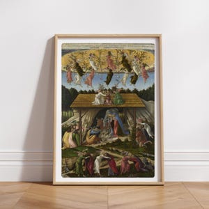 affiche vintage de la Nativité mystique, décoration d'intérieur d'impressions de la nativité pour cadeau de Noël catholique, Sainte Famille Marie et Jésus, scène catholique de Noël