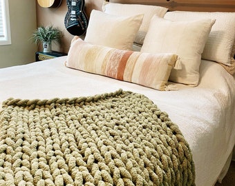 Handmade Large  Chunky Knit Plush Blanket