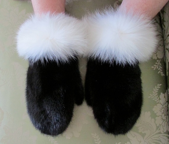 fox fur mittens
