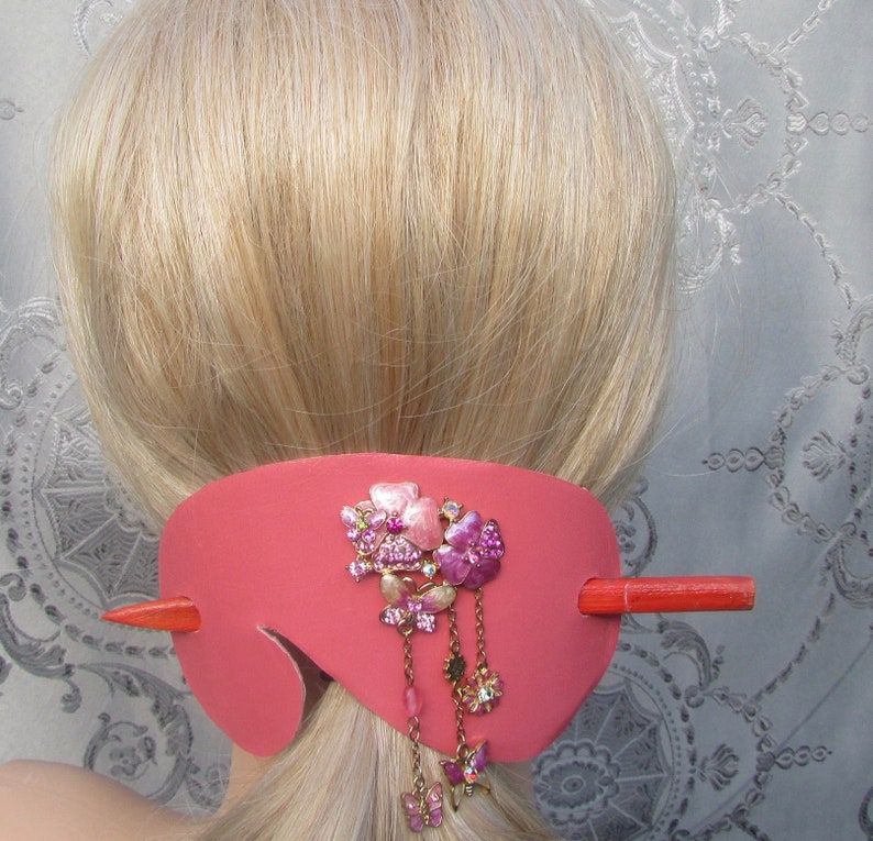 Pink leather stick barrette