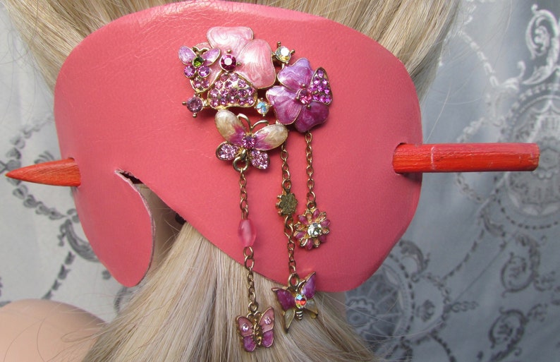 Pink leather stick barrette