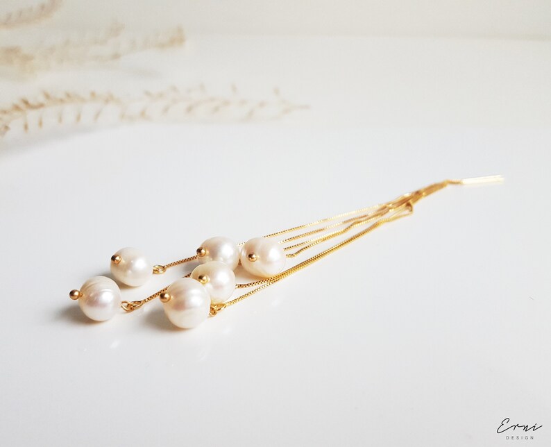 Pearl Chain Earrings Pearl Earrings Bridesmade Pearl | Etsy