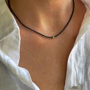Shungite-choker met kralen, Shungite-ketting, zwarte stenen choker, zwarte minimale hanger, zwarte mannenketting, helende kralenchoker, herensieraden