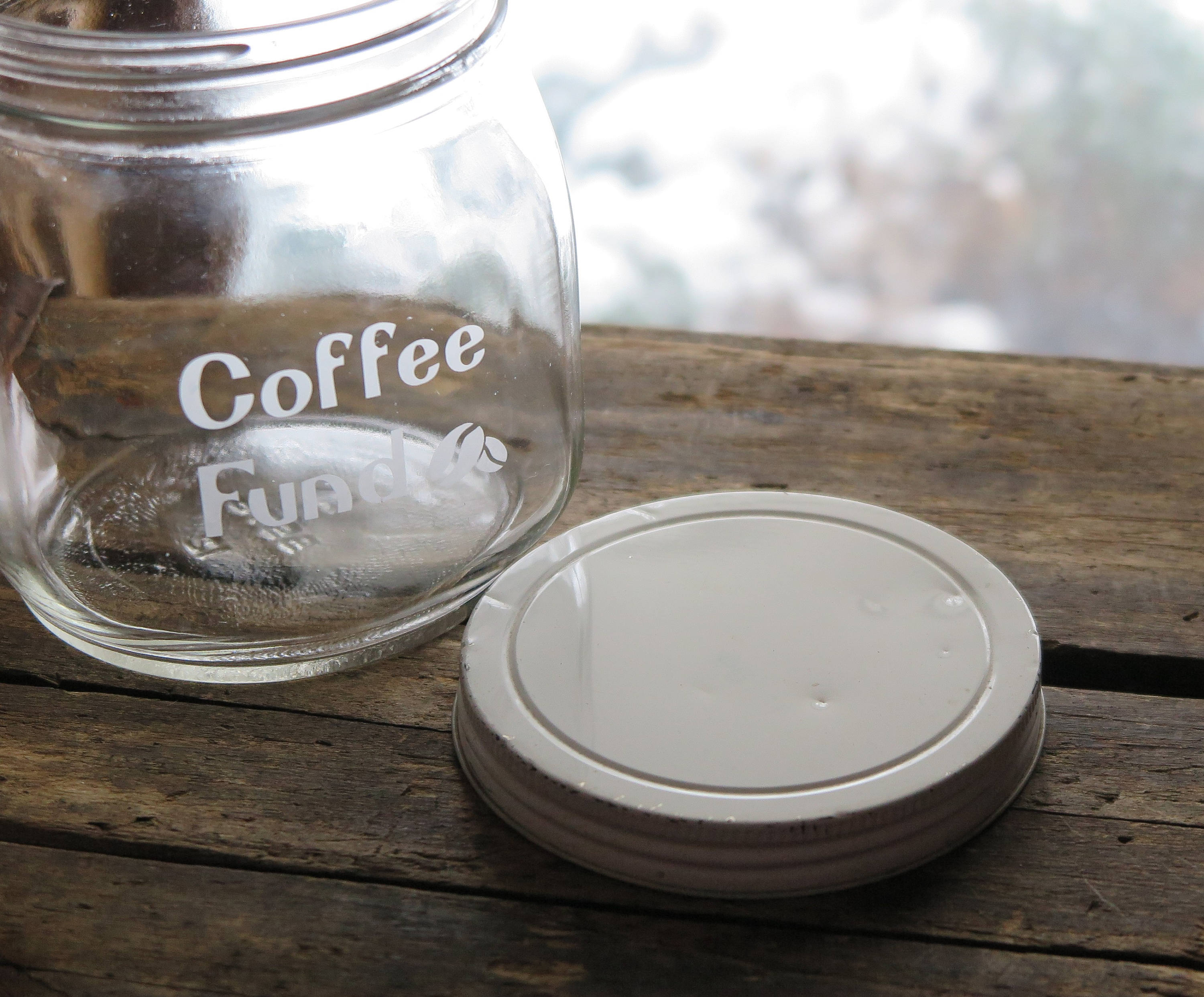 Coffee Fund Jar Vintage Glass Jar with Lid Modern Etching Etsy