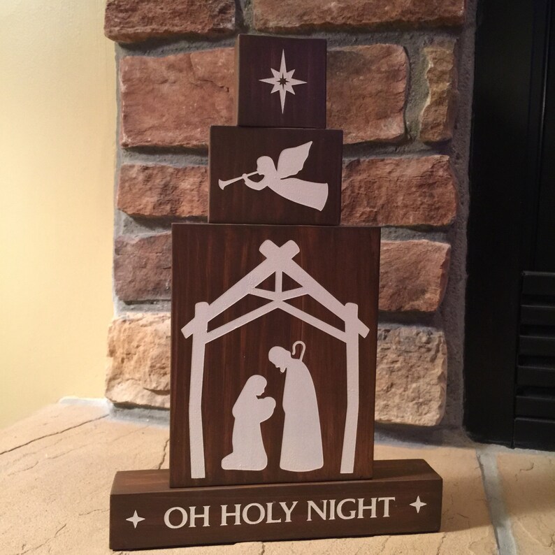 Wood Nativity Blocks Wood Nativity Set Oh Holy Night Etsy Canada
