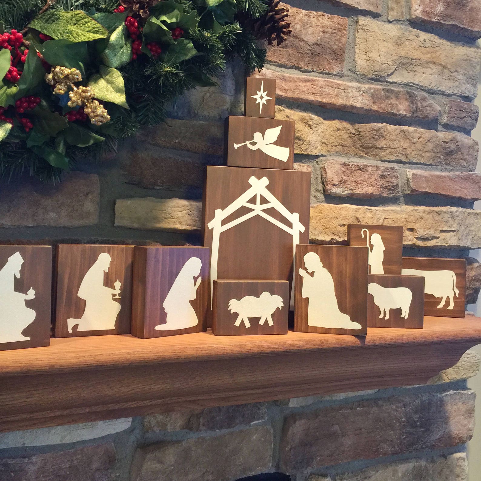 Wood Nativity Blocks Wood Nativity Set Childs Nativity Etsy