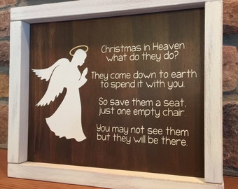 Christmas in Heaven - Heaven Sign - Christmas Decor - Memorial Sign - Heaven Poem - Memorial Gift - Empty Chair Poem - Remembrance Gift