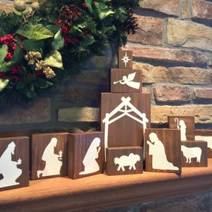 Wood Nativity Blocks - Wood Nativity Set - Childs Nativity - Christmas Nativity - Kids Nativity Set - 13 Piece Wood Nativity Set