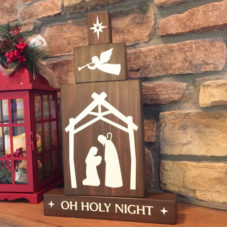 Wood Nativity Blocks Wood Nativity Set Oh Holy Night Etsy