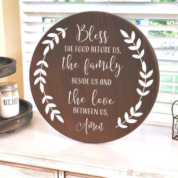Bless The Food Round Wood Sign Meal Prayer Dinner Farmhouse Rustic Before Us