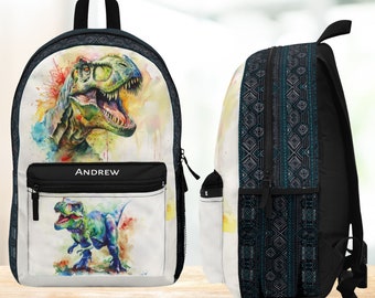 Personalized Boys T-Rex Dino Backpack, Custom Dinosaur Bookbag, Tyrannosaurus Rex Bookbag, Back-to-school, College or Work Carry All