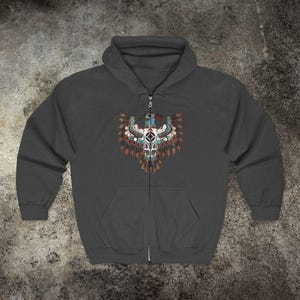 Native American Eagle Totem Full Zip Hoodie, Thunderbird Art , Western Art, Cowboy Sweat, Comfy Native American Indigenous Shirt, Boho image 9