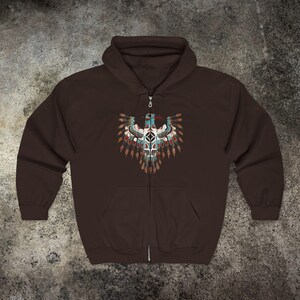 Native American Eagle Totem Full Zip Hoodie, Thunderbird Art , Western Art, Cowboy Sweat, Comfy Native American Indigenous Shirt, Boho image 8