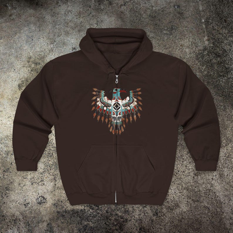 Native American Eagle Totem Full Zip Hoodie, Thunderbird Art , Western Art, Cowboy Sweat, Comfy Native American Indigenous Shirt, Boho image 8