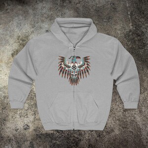 Native American Eagle Totem Full Zip Hoodie, Thunderbird Art , Western Art, Cowboy Sweat, Comfy Native American Indigenous Shirt, Boho image 7