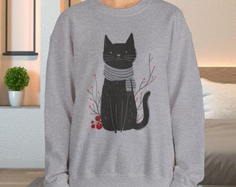 Minimalist Cat Sweatshirt, Cute Black Cat Shirt, Dapper Dressed Country Cat Lover Gift, Cat Mom Sweater Gift, Holiday Hoodie, Teacher Gift