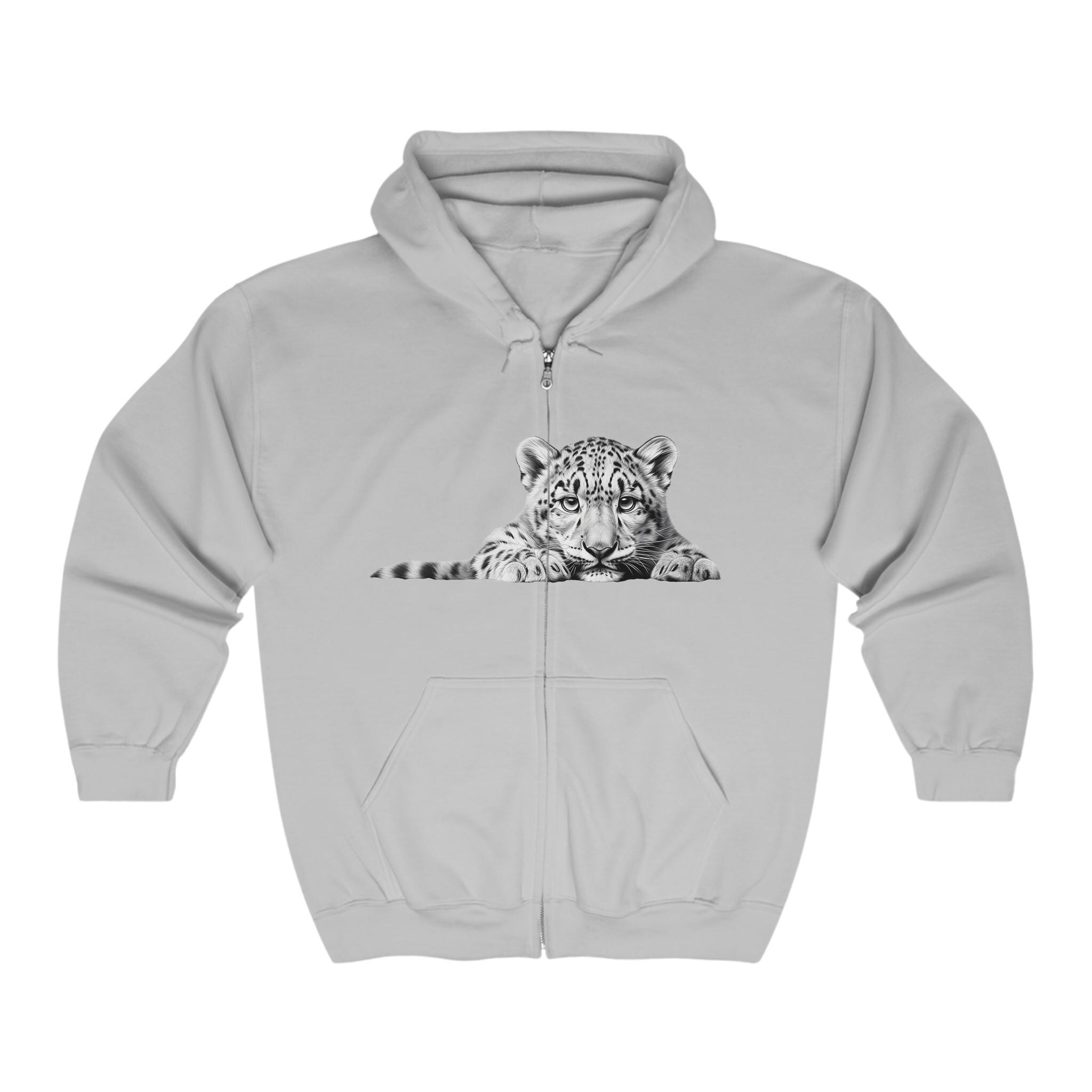 Snow Leopard Full Zip Hoodie or Sweatshirt, Jacket With Spotted 