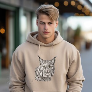 Bobcat Sweatshirt, Wildlife Pen and Ink Drawing, Hunting, Hiking, Camping Outdoors Sweatshirt, Trail Sweater, Environmental Sweatshirt