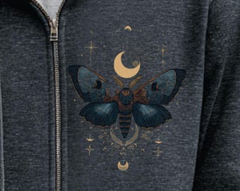 Mystical Moon Butterfly Hoodie, Luna Moth Original Design, Unisex Sweatshirt for Nature Lovers, Gift for Birthdays, Festivals, Cozy Layering