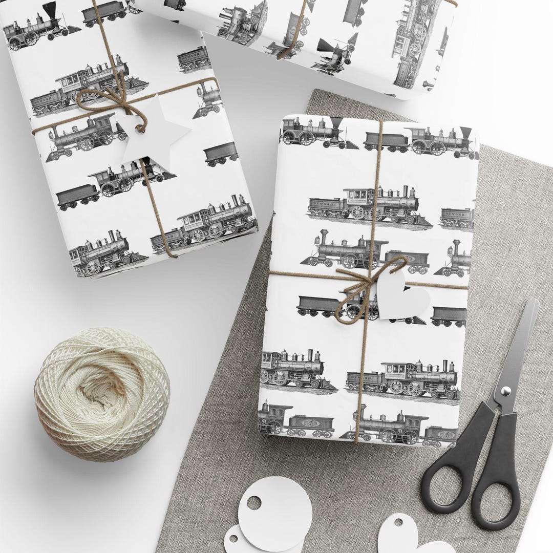 Train Wrapper Pattern Vintage Train Pattern Wrapping Paper | Black White Locomotive Print - Etsy