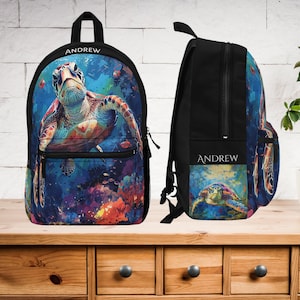 Personalized Sea Turtle Backpack, Ocean Lovers Art Bookbag, Original Design, Custom Back-to-school, College or Work Carry All, Ocean Lover