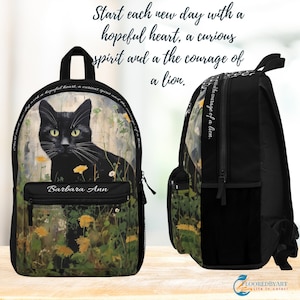 Personalized Black Cat Lover's Backpack, Customizable Bookbag with Original Artwork Design, Kids Back-to-school, College or Work Carry All